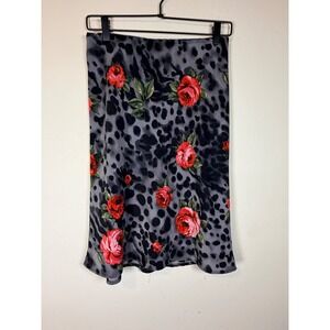 Firoc Los Angeles Womens Midi Skirt Leopard Rose Print Polyester Size M